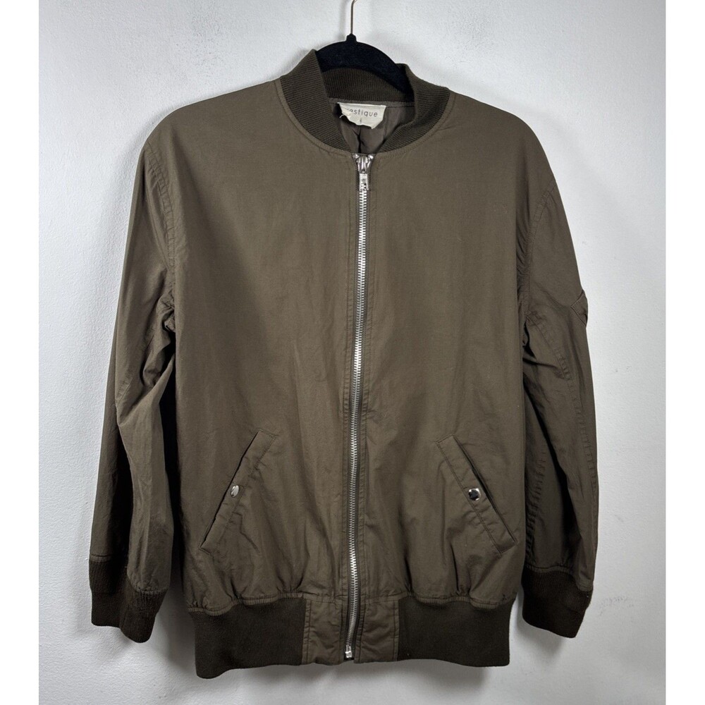 Vestique Olive Green Bomber Jacket Women L Utility Military Streetwear cotton